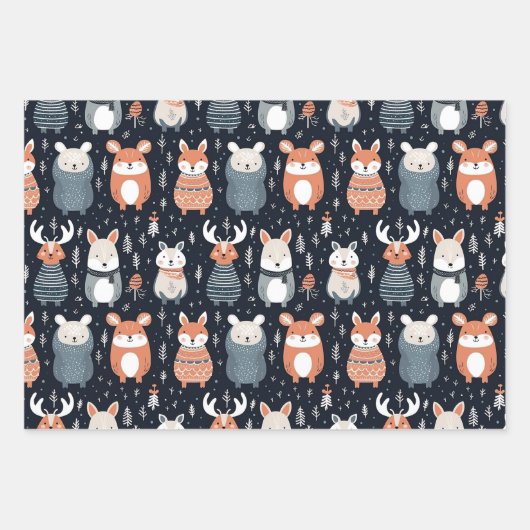 Skandinavische Waldtiere Weihnachten Geschenkpapier Set (Vorderseite 2)