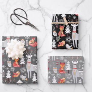 Skandinavische Waldtiere Weihnachtsfeiertag Geschenkpapier Set
