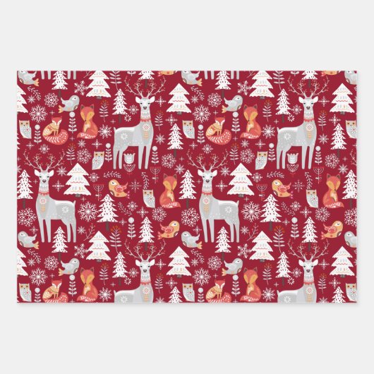 Skandinavische Waldtiere Weihnachtsfeiertag Geschenkpapier Set (Vorderseite 3)