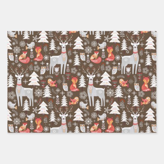Skandinavische Waldtiere Weihnachtsfeiertag Geschenkpapier Set (Vorderseite 2)