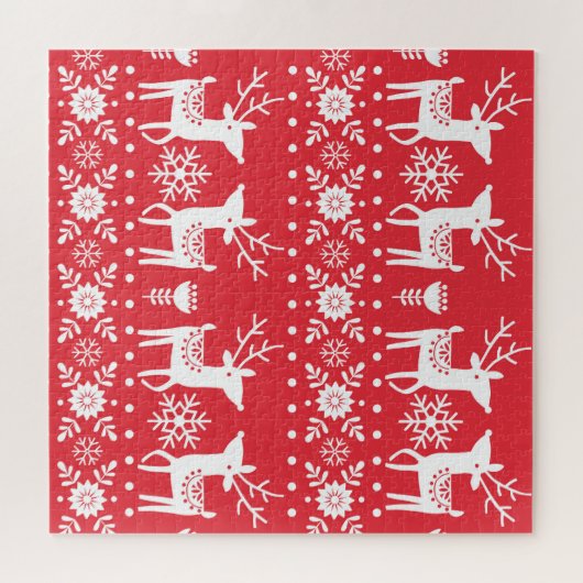 Skandinavische Weihnachten: Schneeflocken & Hirsch Puzzle (Horizontal)