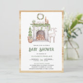 Skandinavische Weihnachts-Kamin QR-Code Baby Showe Einladung (Stehend Vorderseite)