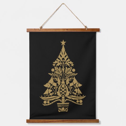 Skandinavische Weihnachtsbaumdekorationen Wandteppich Mit Holzrahmen (Vorderseite)