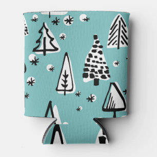 Skandinavische Weihnachtsbäume: Vintage Grafik. Dosenkühler