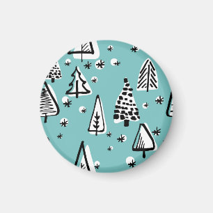 Skandinavische Weihnachtsbäume: Vintage Grafik. Magnet