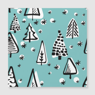 Skandinavische Weihnachtsbäume: Vintage Grafik. Magnetkarte