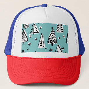 Skandinavische Weihnachtsbäume: Vintage Grafik. Truckerkappe