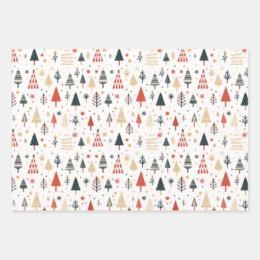 Skandinavische Weihnachtsbaumen Nordic Geschenkpapier Set (Vorderseite)