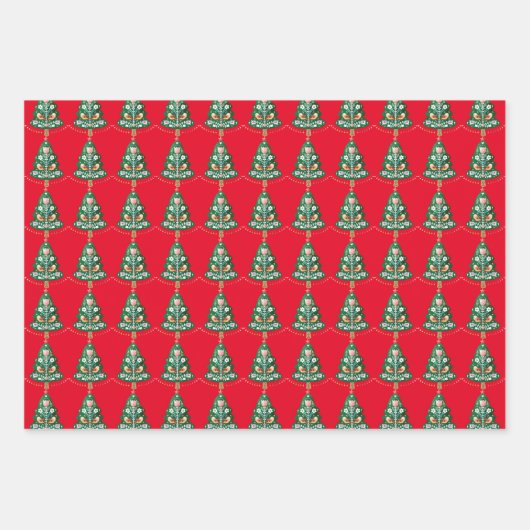 Skandinavische Weihnachtsbaumkunst Geschenkpapier Set (Vorderseite 2)