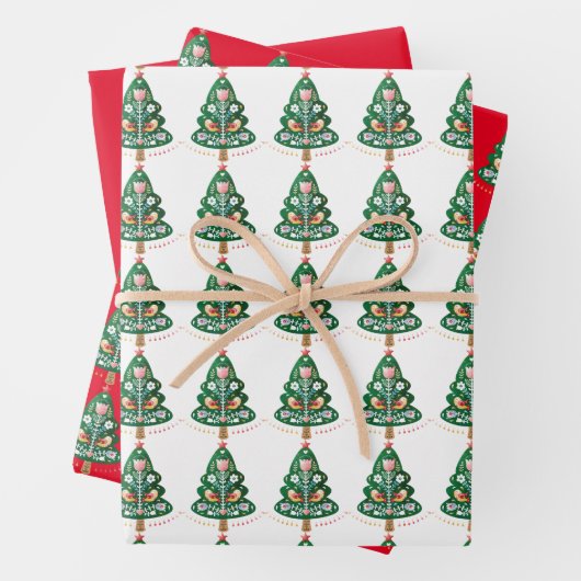 Skandinavische Weihnachtsbaumkunst Geschenkpapier Set (Beispiel)