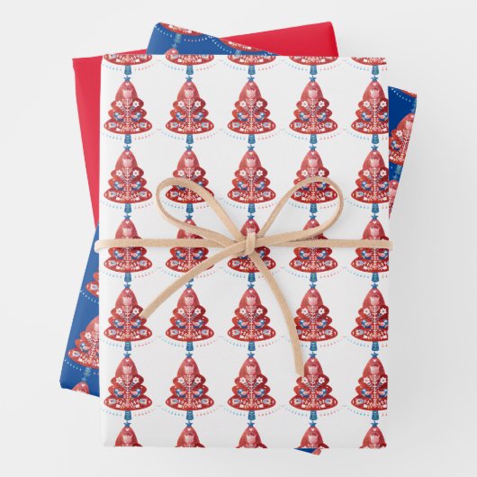 Skandinavische Weihnachtsbaumkunst Geschenkpapier Set (Beispiel)