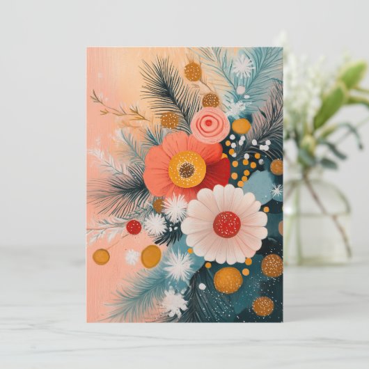 skandinavische Weihnachtsblume Feiertagskarte (Stehend Vorderseite)