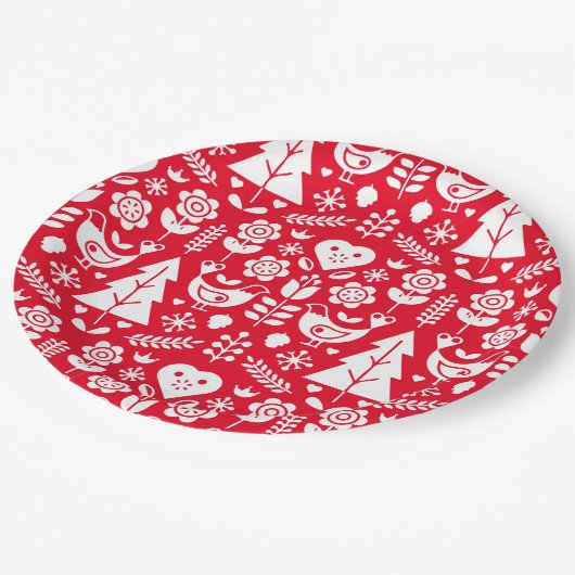 Skandinavische Weihnachtsdekorationen Pappteller (Schrägansicht)