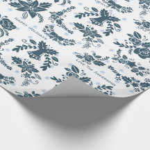 Skandinavische WeihnachtsFolklore Art Floral Blue 