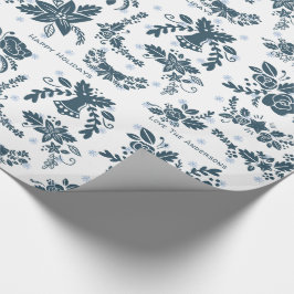 Skandinavische WeihnachtsFolklore Art Floral Blue  Geschenkpapier