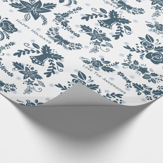 Skandinavische WeihnachtsFolklore Art Floral Blue  Geschenkpapier (Ecke)