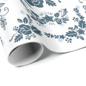 Skandinavische WeihnachtsFolklore Art Floral Blue  Geschenkpapier (Rolleneckpunkt)