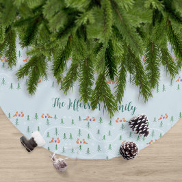 Skandinavische Weihnachtsfüchse im Schneewald Polyester Weihnachtsbaumdecke