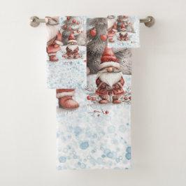 Skandinavische Weihnachtsgnome Red Berries Badhandtuch Set