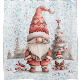 Skandinavische Weihnachtsgnome Red Berries Duschvorhang