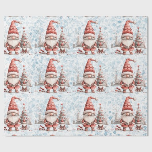 Skandinavische Weihnachtsgnome Red Berries Geschenkpapier (Flach)
