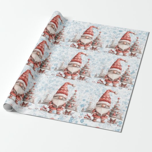 Skandinavische Weihnachtsgnome Red Berries Geschenkpapier (Ungerollt)