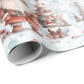 Skandinavische Weihnachtsgnome Red Berries Geschenkpapier (Rolleneckpunkt)