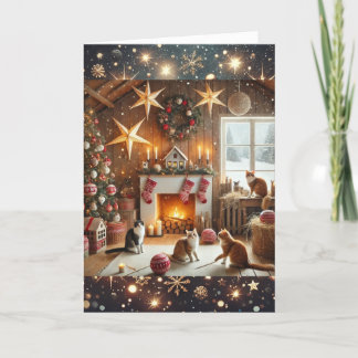 Skandinavische Weihnachtskarte mit Katzen Dankeskarte
