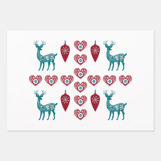 Skandinavische Weihnachtslieder Rentier Red Bauble Geschenkpapier Set (Vorderseite 3)