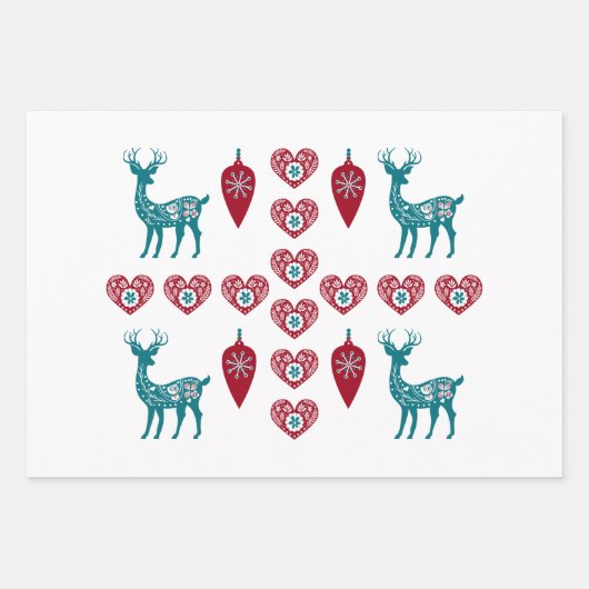 Skandinavische Weihnachtslieder Rentier Red Bauble Geschenkpapier Set (Vorderseite)
