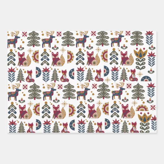 Skandinavische Weihnachtsrinder Geschenkpapier Set (Vorderseite)