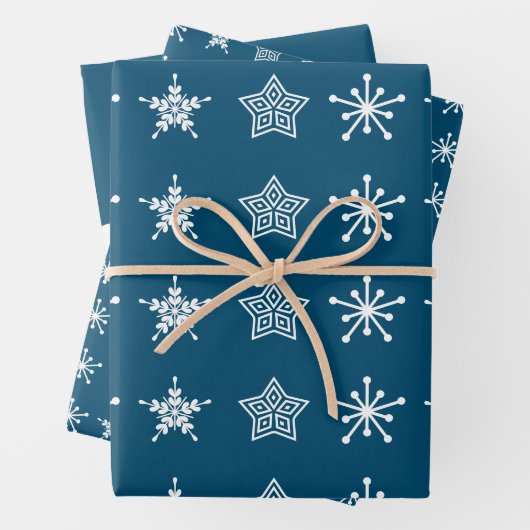 Skandinavische Weihnachtssterne, weiß blau Geschenkpapier Set (Beispiel)