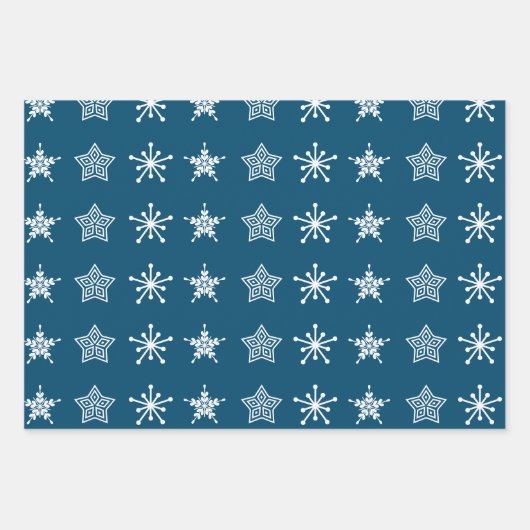 Skandinavische Weihnachtssterne, weiß blau Geschenkpapier Set (Vorderseite)