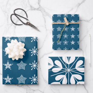 Skandinavische Weihnachtssterne, weiß blau Geschenkpapier Set
