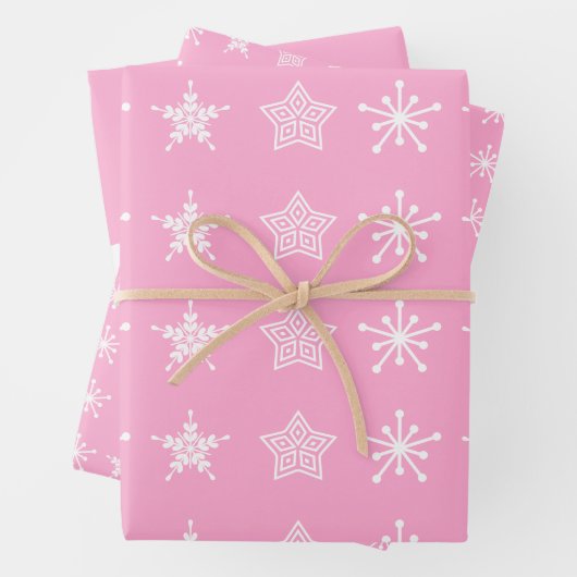 Skandinavische Weihnachtssterne weiß pink Geschenkpapier Set (Beispiel)