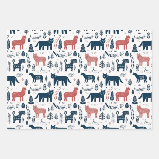 skandinavische Weihnachtstiere Geschenkpapier Set (Vorderseite)