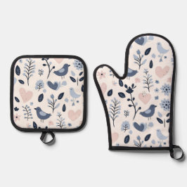 Skandinavische Whimsikvögel Ofenhandschuh & Topflappen-Set