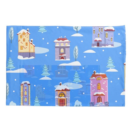 Skandinavische Winterhäuser - Schneemuster Kissenbezug (Rückseite)