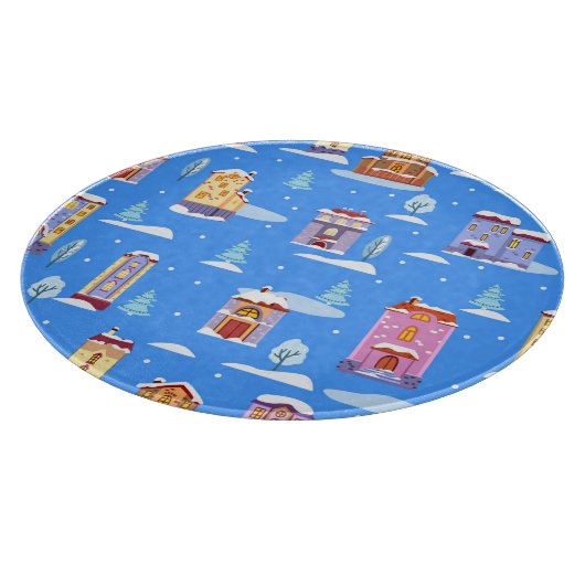 Skandinavische Winterhäuser - Schneemuster Schneidebrett (Ecke)