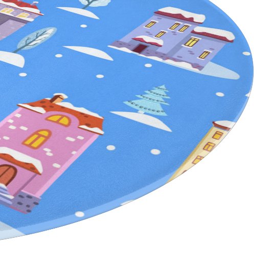 Skandinavische Winterhäuser - Schneemuster Schneidebrett (Ecke)