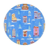 Skandinavische Winterhäuser - Schneemuster Schneidebrett (Vorderseite)