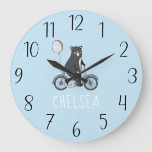 Skandinavischer Bär auf dem Bike Minimalistisch Bl Große Wanduhr