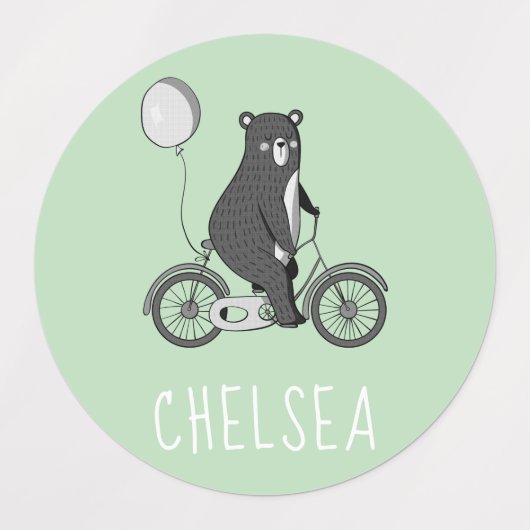 Skandinavischer Bär auf dem Bike Minimalistisch gr Etiketten (Design 1)