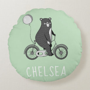 Skandinavischer Bär auf dem Bike Minimalistisch gr Rundes Kissen