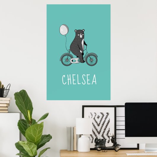 Skandinavischer Bär auf dem Bike Minimalistisch Pe Poster (Heimbüro)