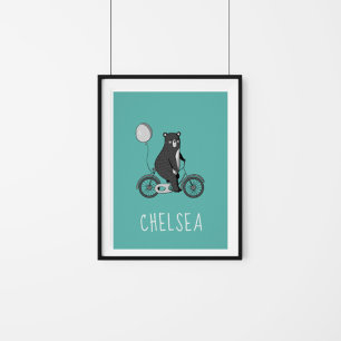 Skandinavischer Bär auf dem Bike Minimalistisch Pe Poster