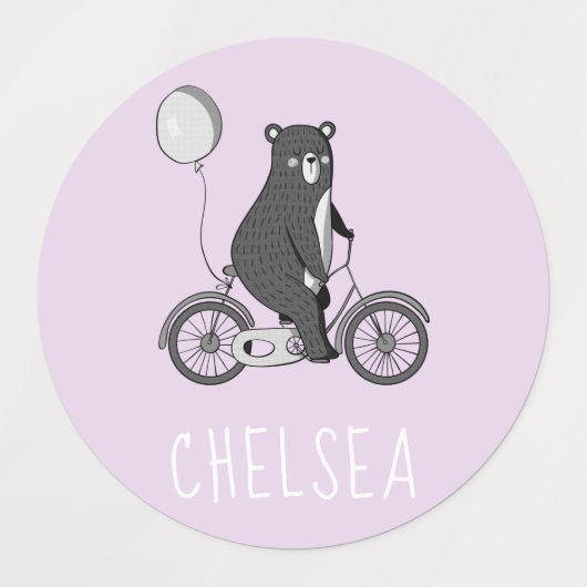 Skandinavischer Bär auf dem Bike Minimalistische L Etiketten (Design 1)