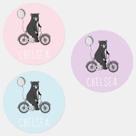 Skandinavischer Bär auf dem Bike Minimalistische P Etiketten