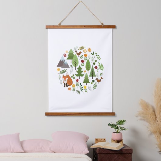 Skandinavischer Bildkreis Wandteppich Mit Holzrahmen (Schlafzimmer)