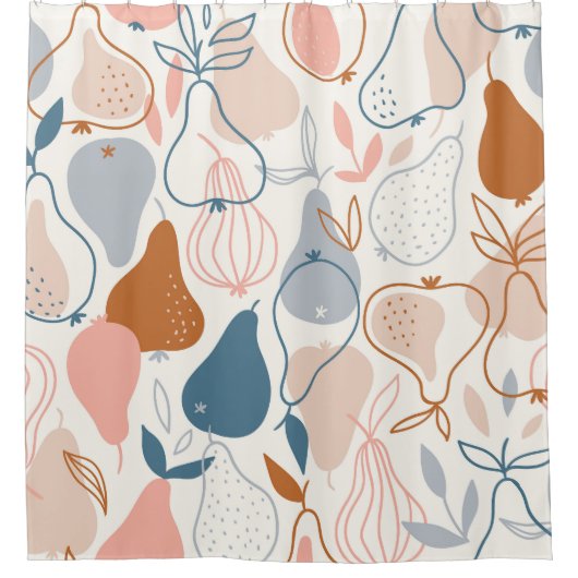 Skandinavischer Birnendruck: Vintages Fruchtmuster Duschvorhang (Vorderseite)